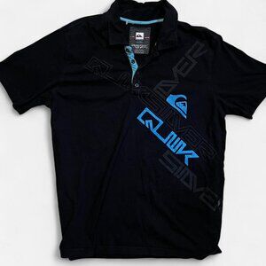 Vintage Quiksilver Polo Shirt Mens M Black Surf Skate Y2K Grunge Shirt